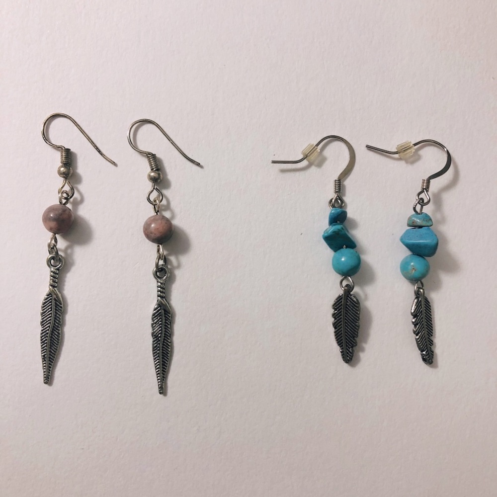 💕2 Pair💕 Sterling Silver Feather Dangle Earrings